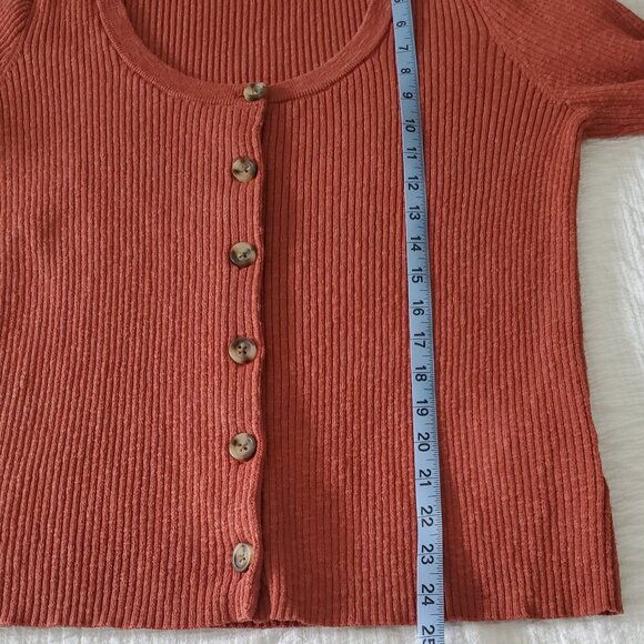 Madewell Long Sleeve Button Down Ribbed Scoop Neck Cardigan Top - Picture 5 of 6